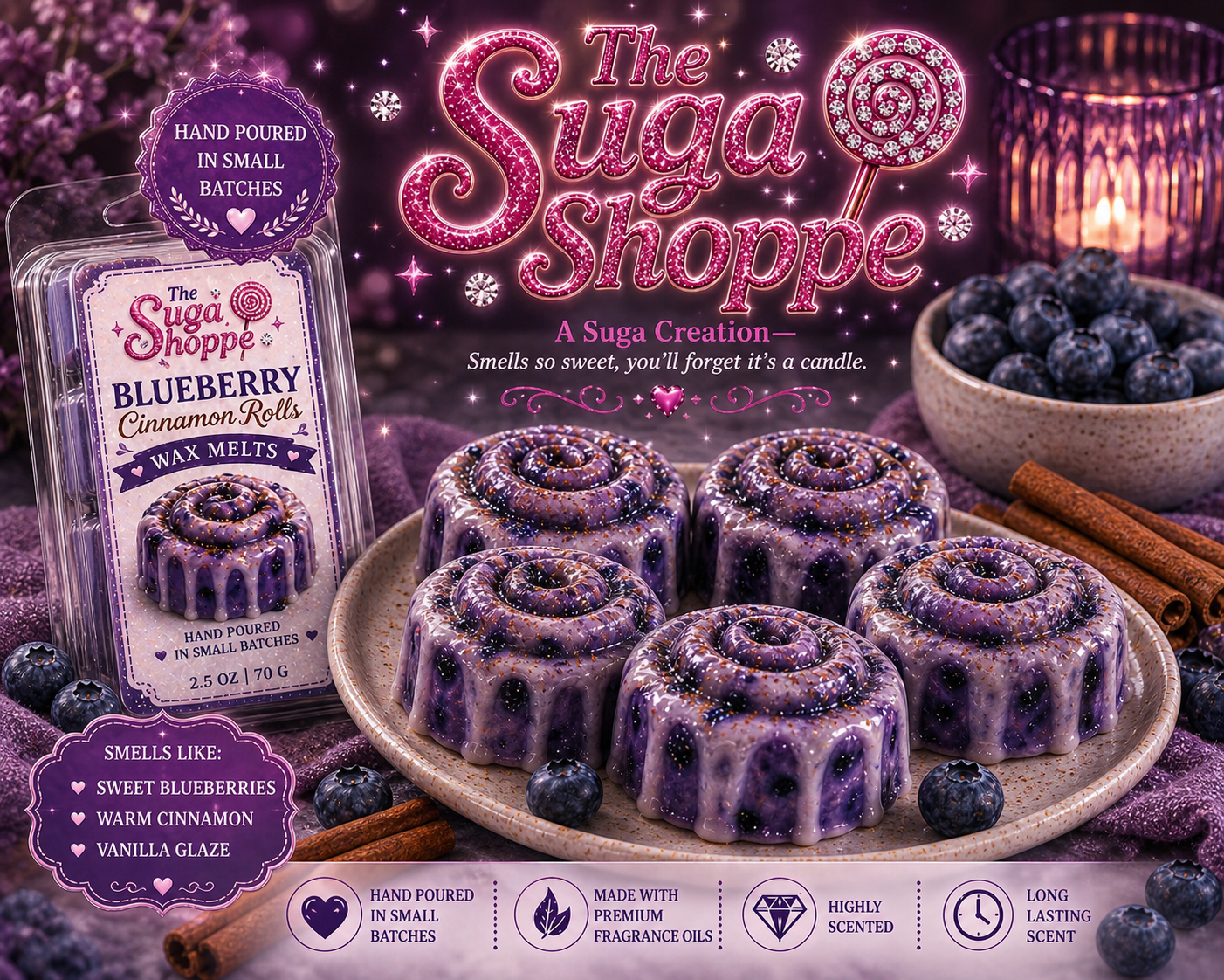 🫐 Blueberry Cinnamon Roll Wax Melts Two Per Pack